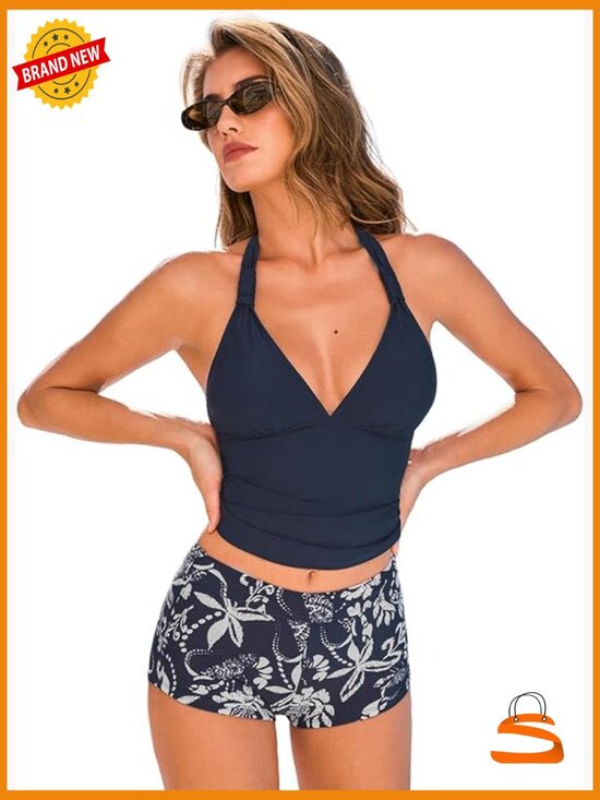 Other - Women's Tankini Set High Waisted Halter V Neck Bathing Suit Adjustable Straps